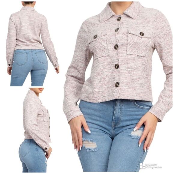 HAUTE MONDE Plaid Button-up Tweed Long Sleeves Top Shacket - Picture 1 of 9